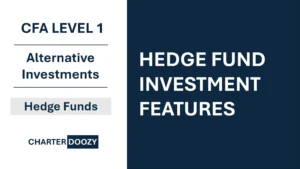 Slide titled “Hedge Fund Investment Features” for CFA Level 1 Alternative Investments module from Charter Doozy