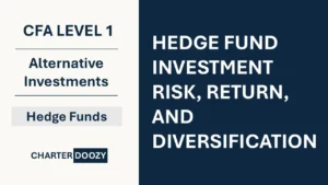 Slide titled “Hedge Fund Investment Risk, Return, and Diversification” for CFA Level 1 Alternative Investments from Charter Doozy